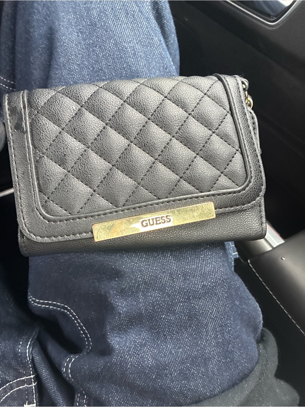 GUESS Quilted Black Wallet - Gold Accent
